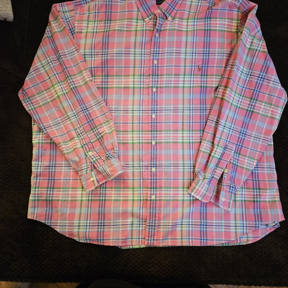 Polo by Ralph Lauren Pink and Green Casual Button Down Shirt